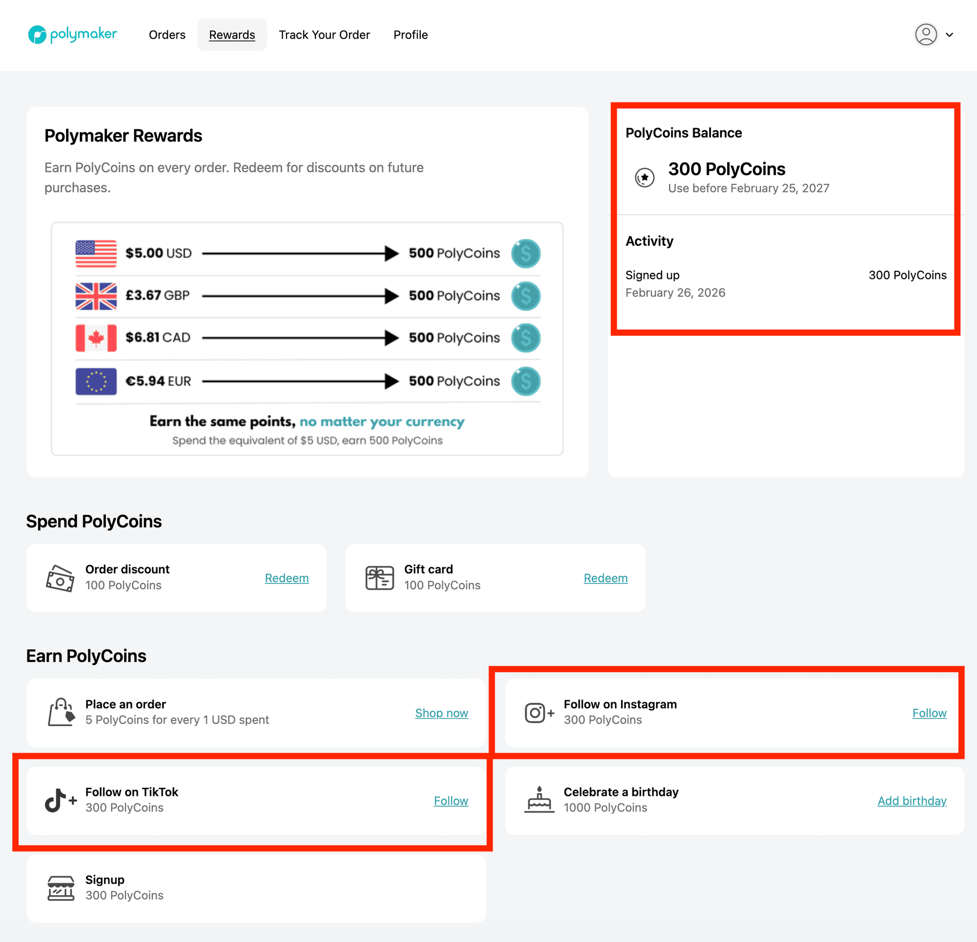 Panel PolyCoins Rewards - zbieranie coinów za rejestrację i follow