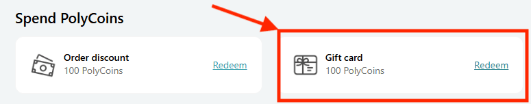 Wymiana PolyCoins na Gift Card - ważne: wybrać Gift card zamiast Order discount