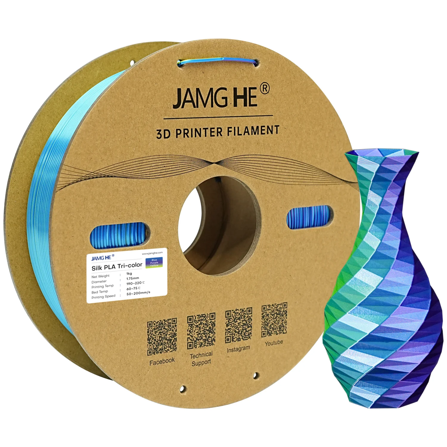 Filament jamghe PLA High-Speed Niebieski Trójkolorowy Jedwabny (BLUE TRIPLE SILK)