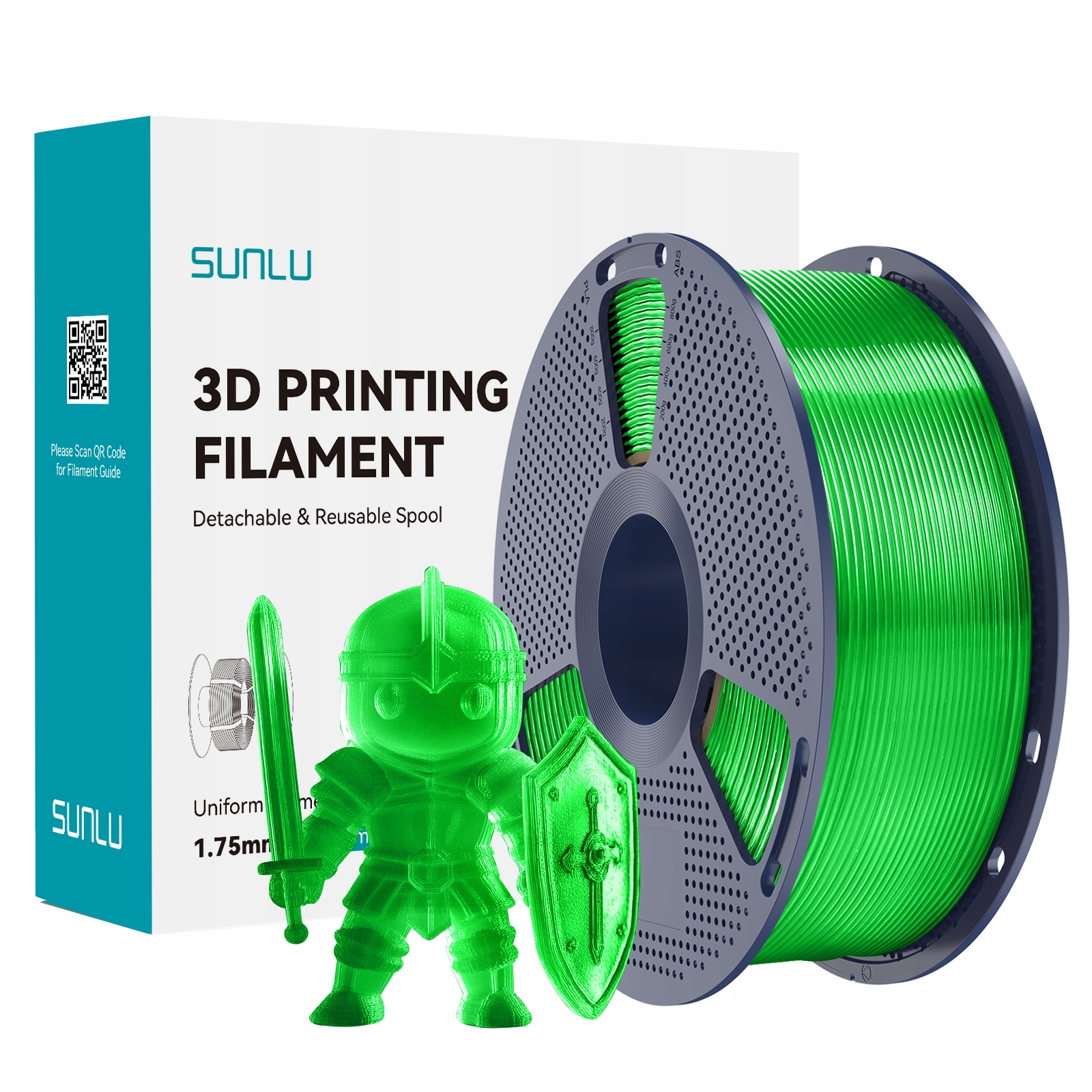 Filament SUNLU PLA Plus Zielony Przezroczysty (GREEN TRANSPARENT)