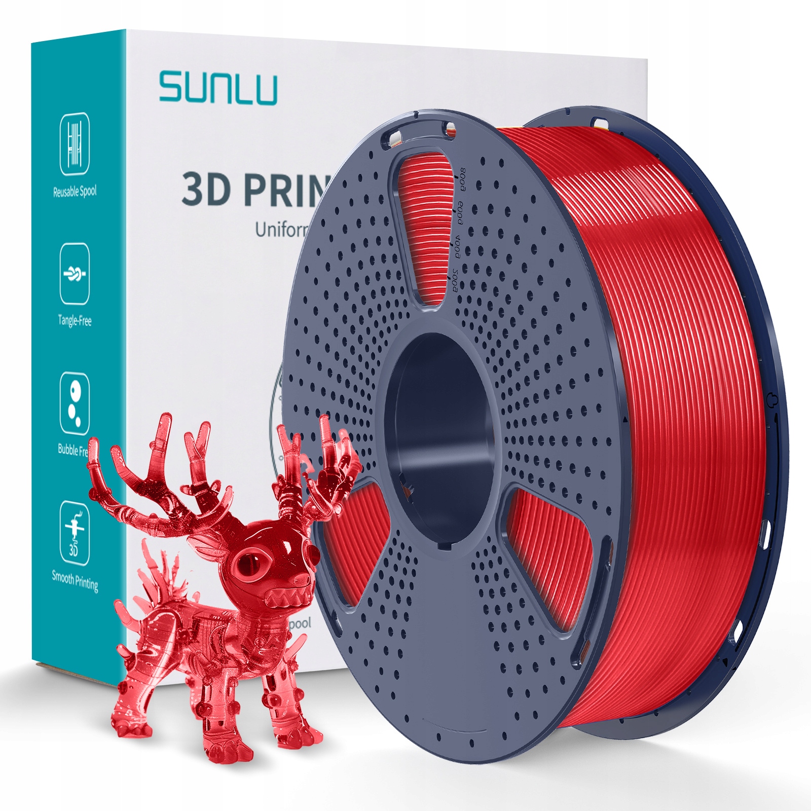 Filament SUNLU PLA Plus Czerwony Przezroczysty (RED TRANSPARENT)