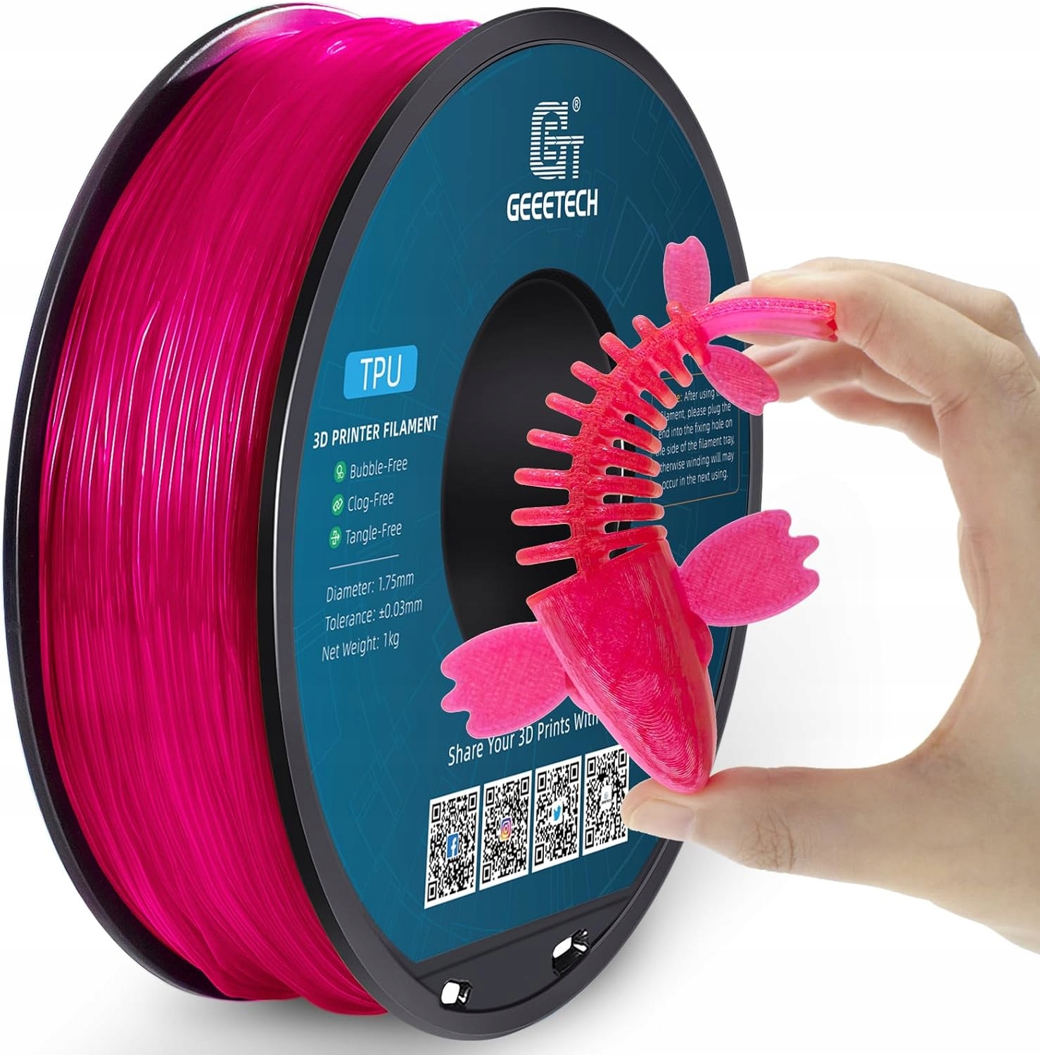 Filament GEEETECH TPU Różowy Przezroczysty (PINK TRANSPARENT)