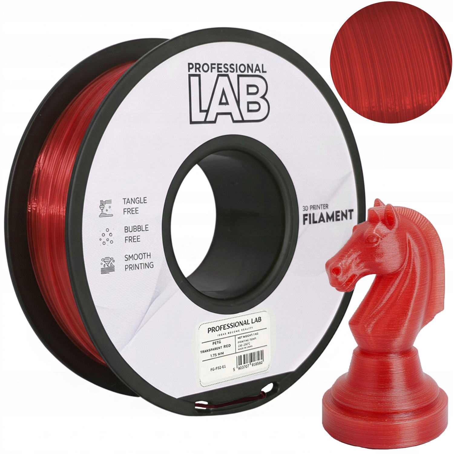 Filament null PETG Czerwony Przezroczysty (RED TRANSPARENT)