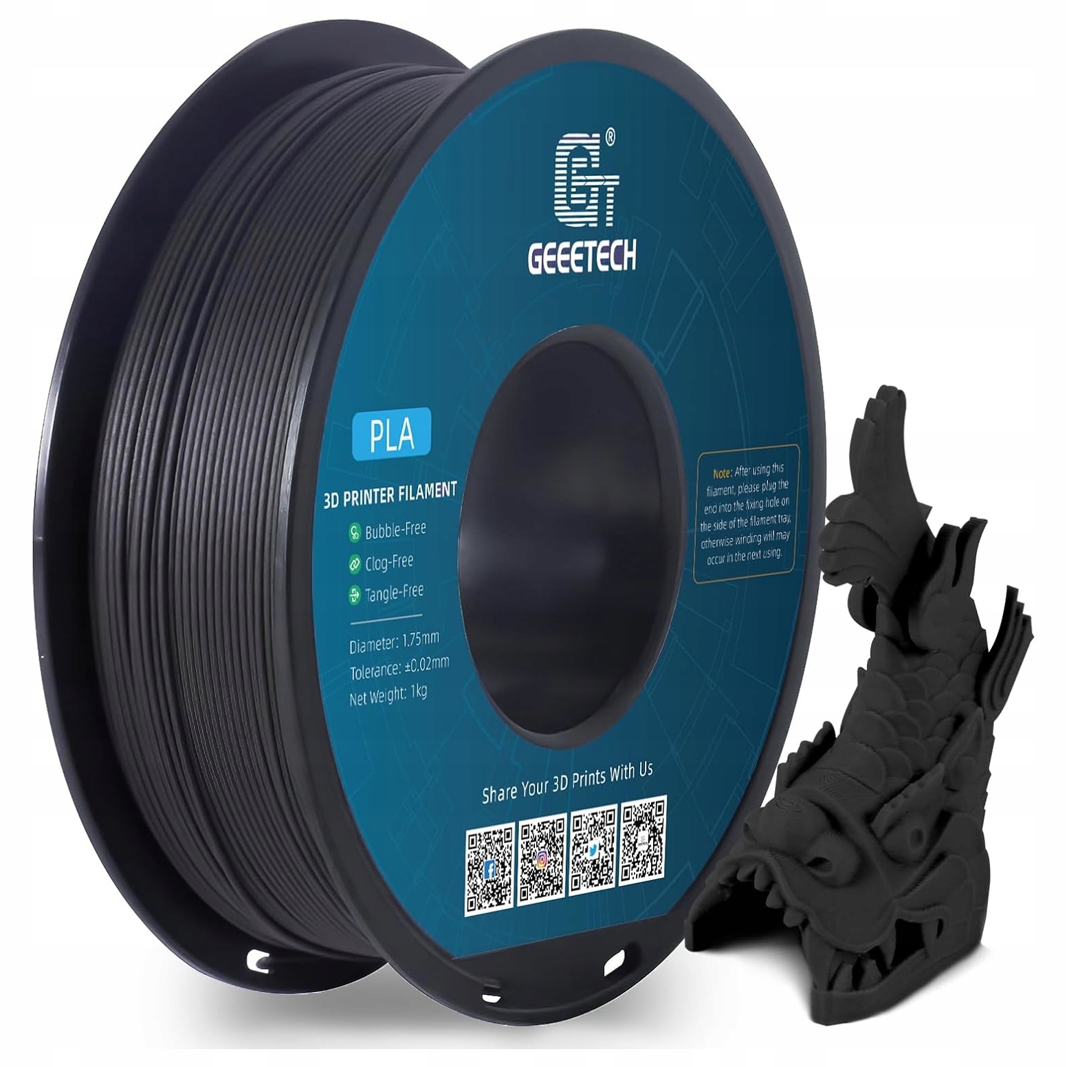 Filament GEEETECH PLA Czarny Drewniany (BLACK WOOD)