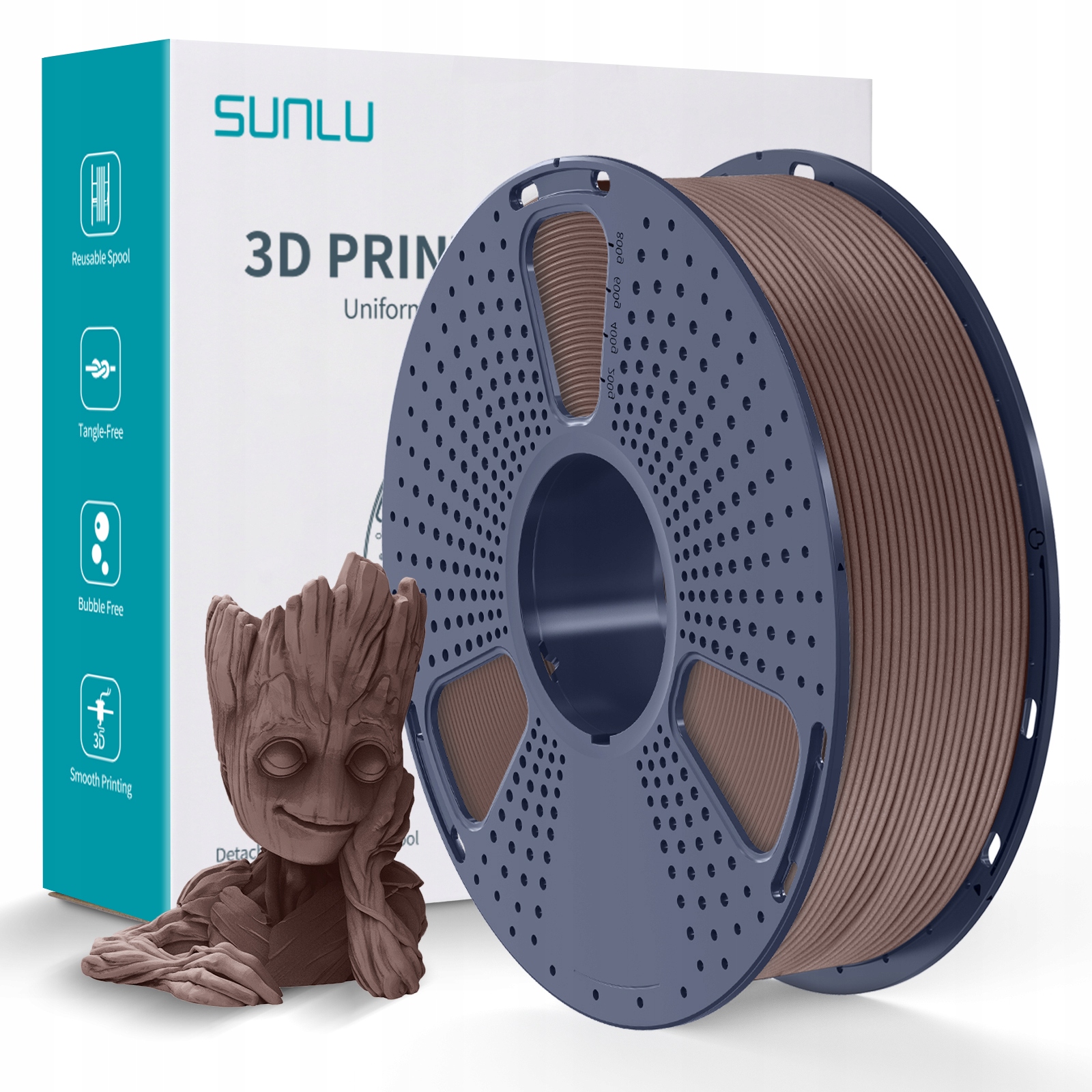 Filament SUNLU PLA Brązowy Drewniany (BROWN WOOD)