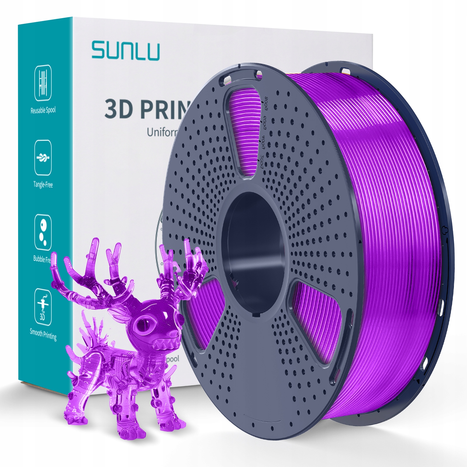 Filament SUNLU PLA Plus Fioletowy Przezroczysty (PURPLE TRANSPARENT)