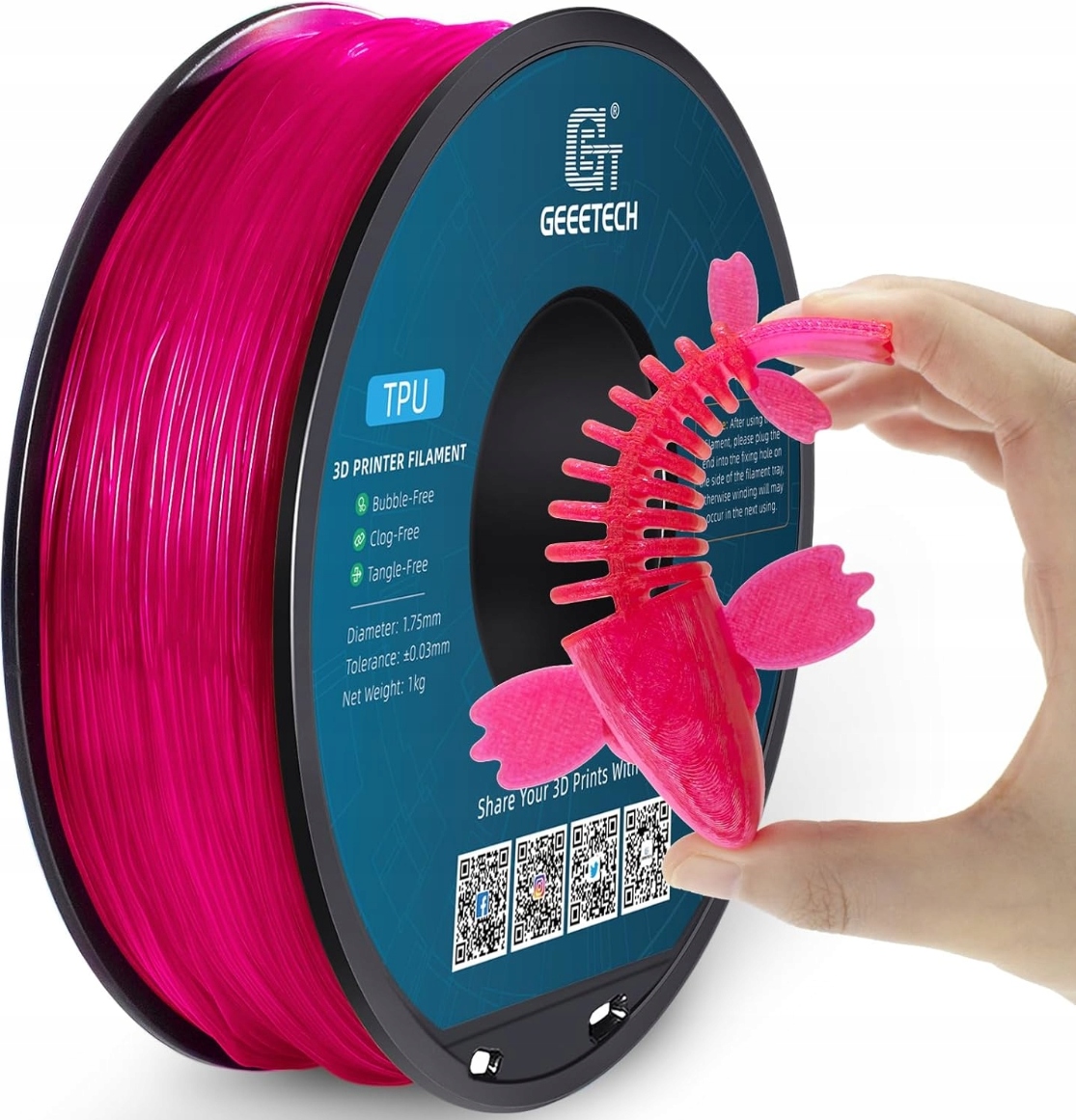 Filament GEEETECH TPU Różowy Przezroczysty (PINK TRANSPARENT)