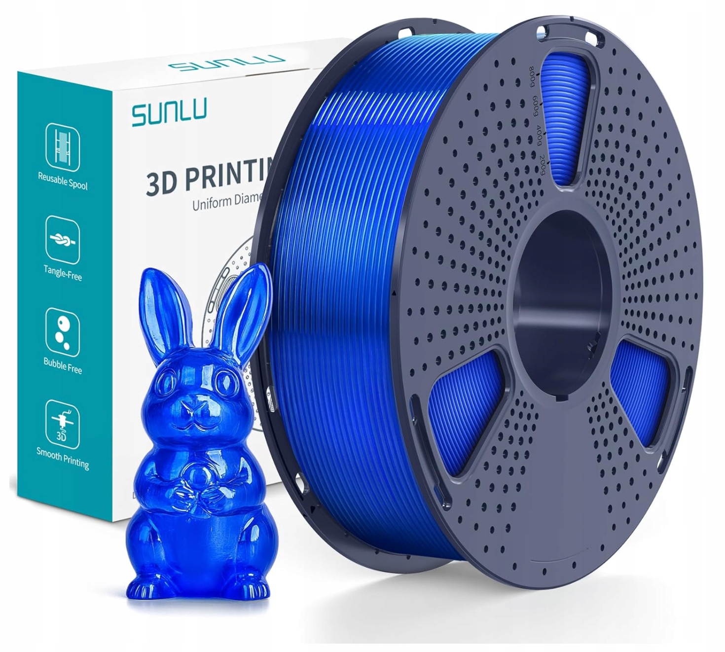 Filament SUNLU PLA Niebieski Przezroczysty (BLUE TRANSPARENT)