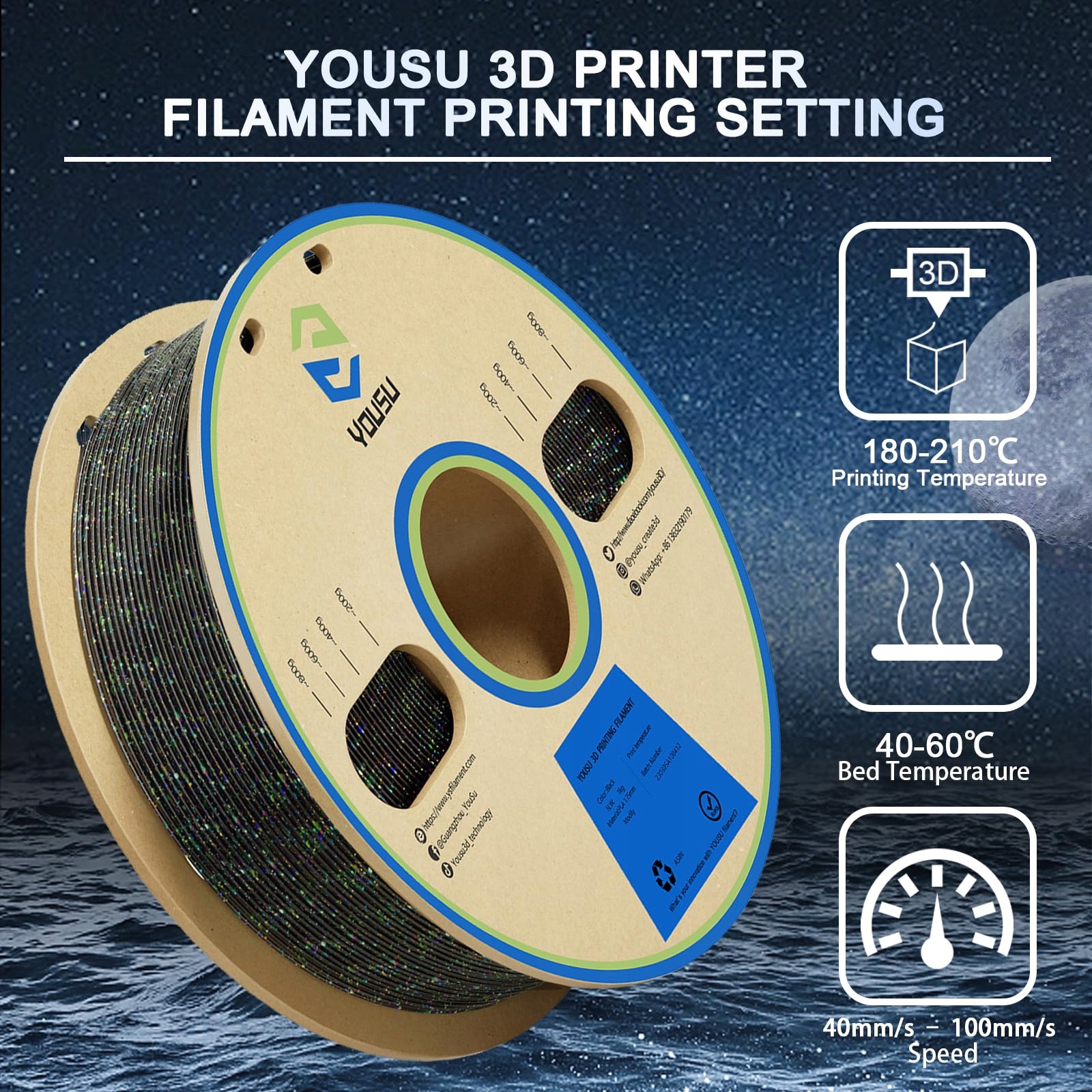 Filament null PLA  Tęczowy Brokatowy/Mieniący (RAINBOW GLITTER)