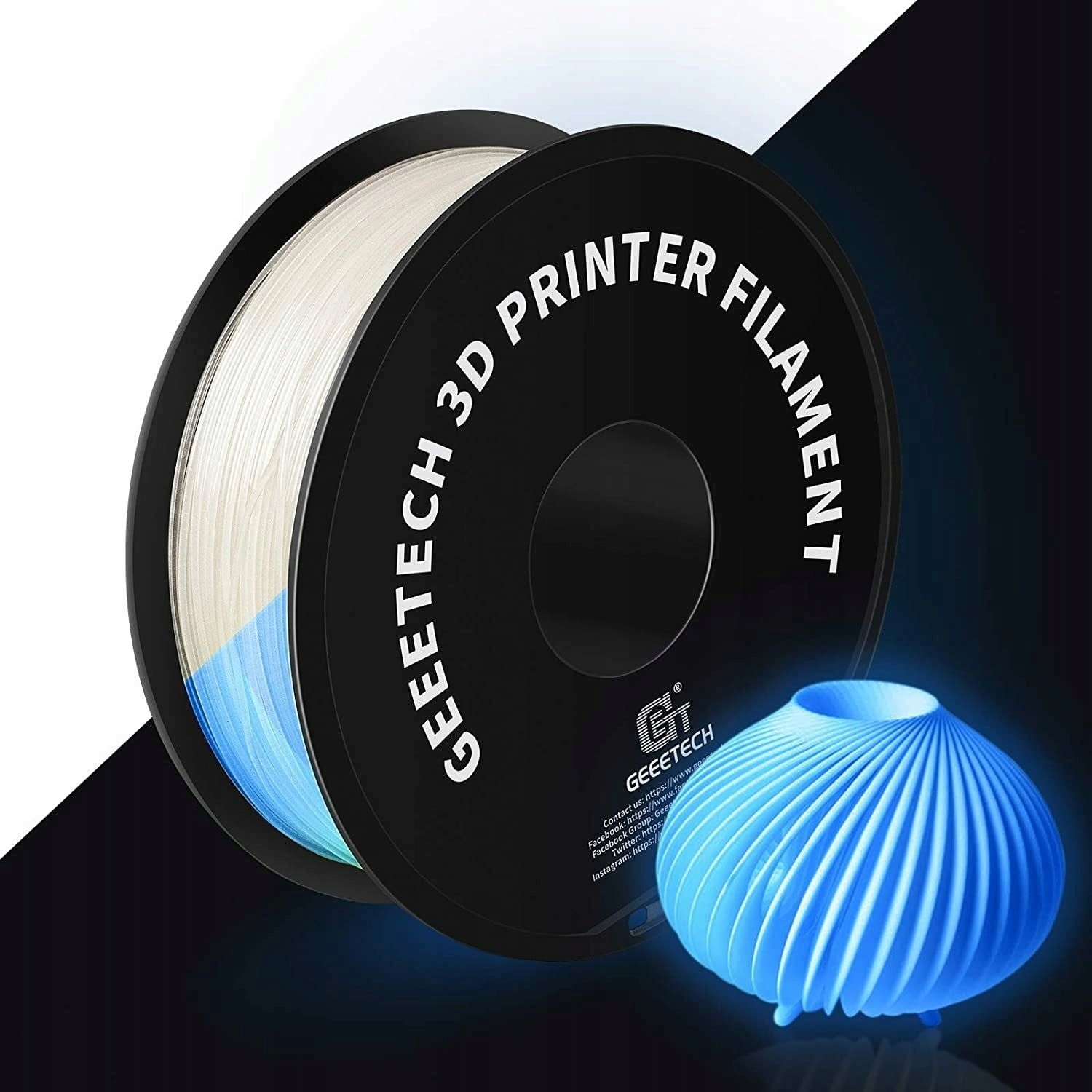 Filament GEEETECH PLA High-Speed Biały Świecący w ciemności (WHITE GLOW)