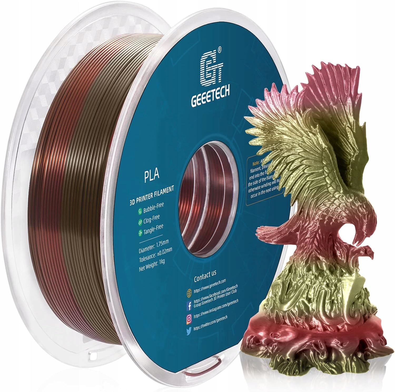Filament GEEETECH PLA  Tęczowy Jedwabny (RAINBOW SILK)