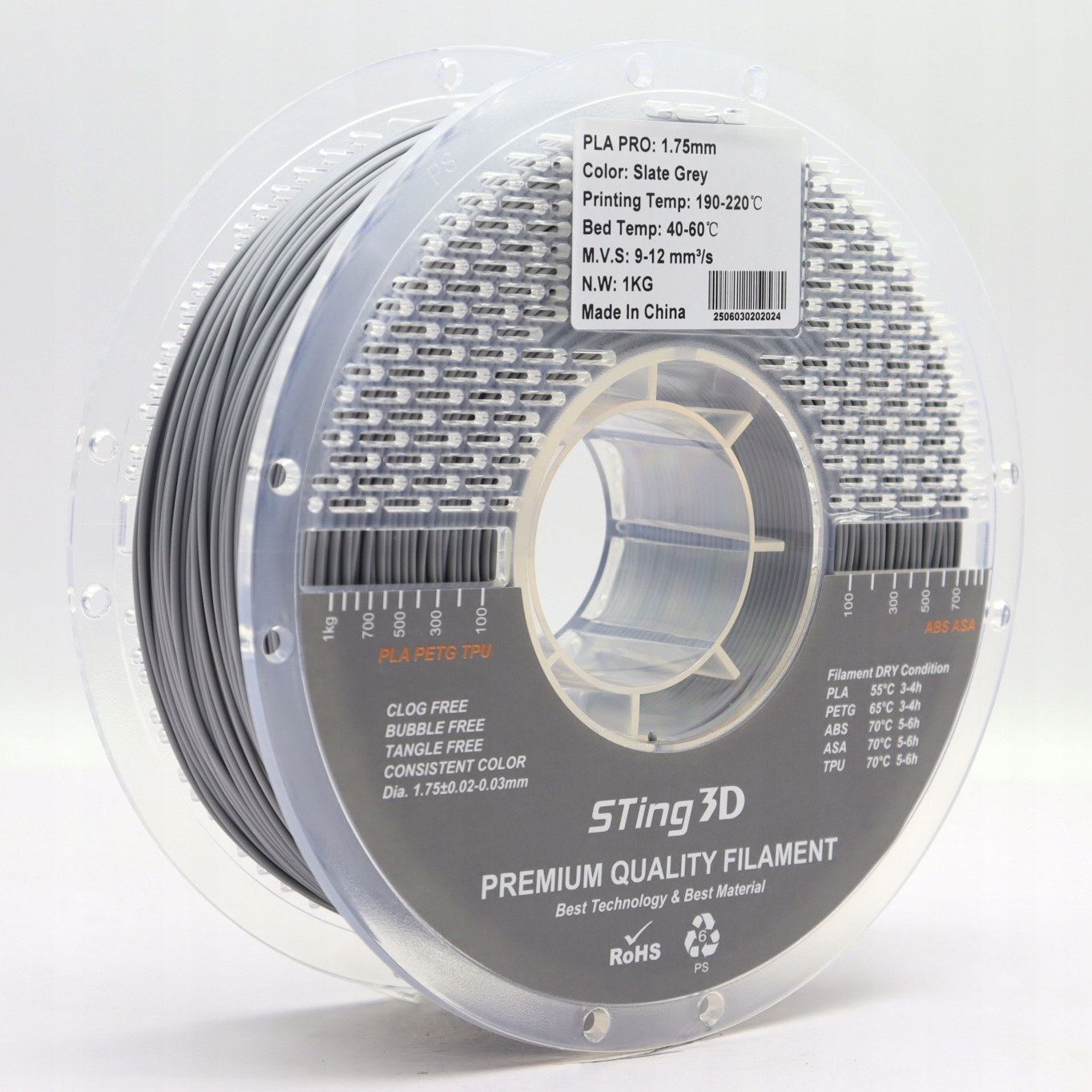 Filament null PLA Plus Szary (GRAY)