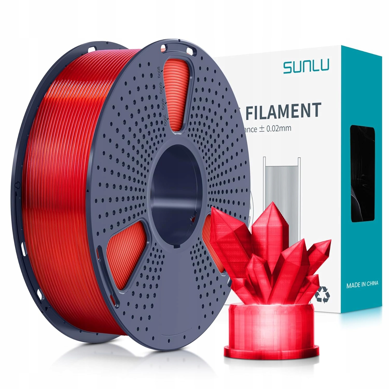 Filament SUNLU PETG Czerwony Przezroczysty (RED TRANSPARENT)