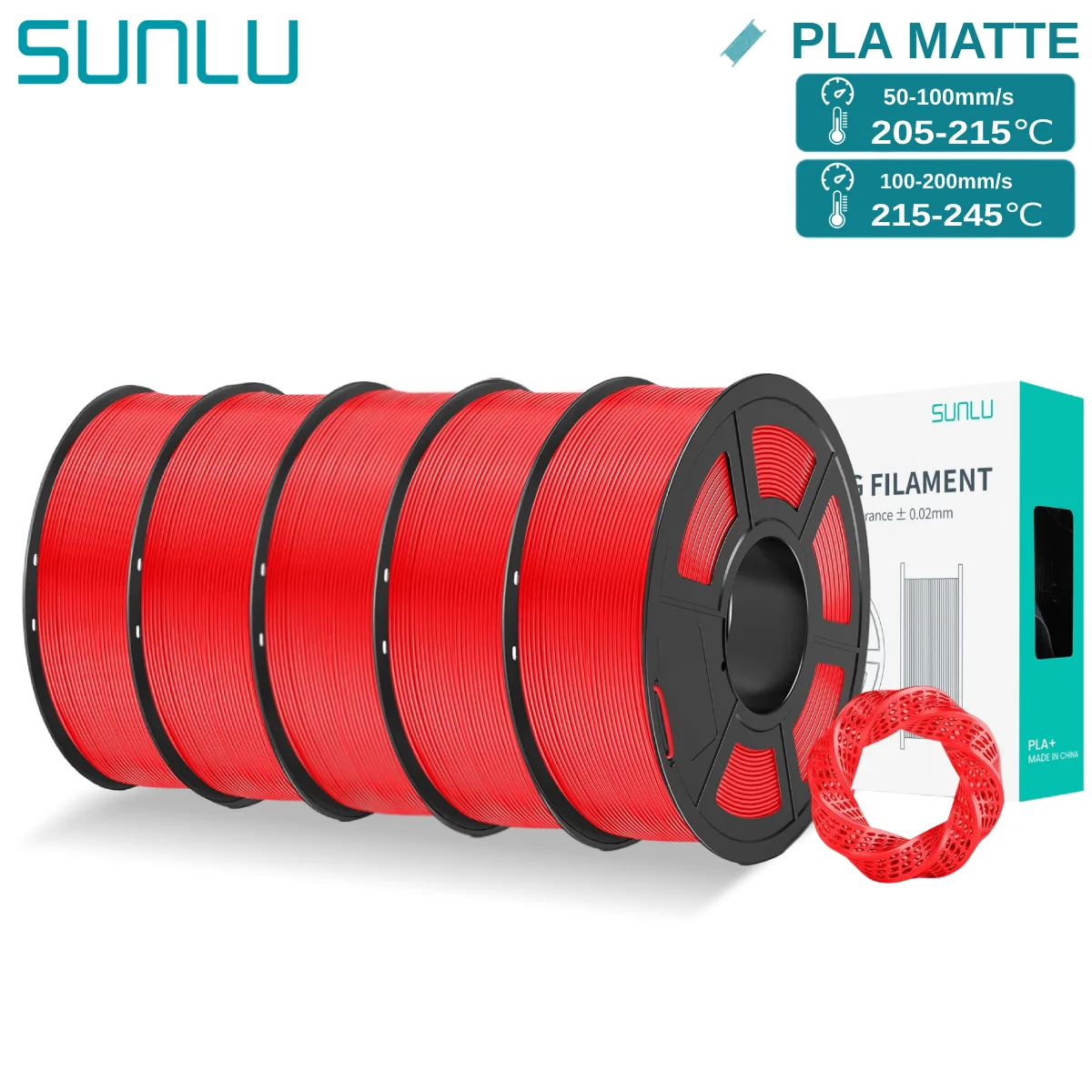 Filament SUNLU PLA High-Speed Czerwony Matowy (RED MATTE)