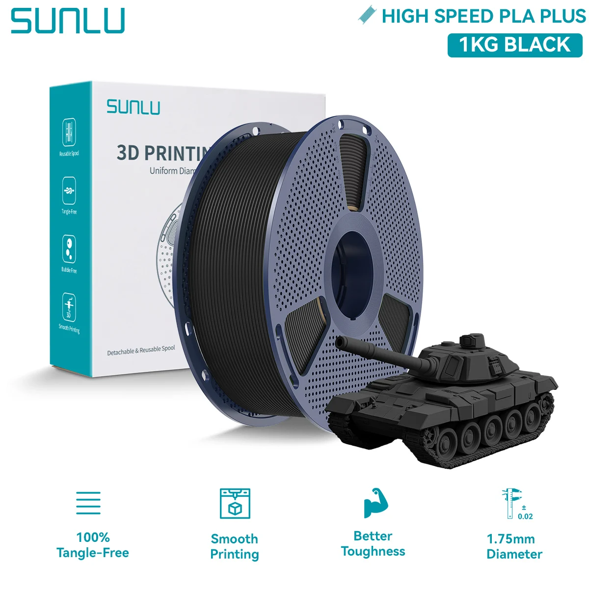 Filament SUNLU PLA Plus High-Speed Czarny (BLACK)