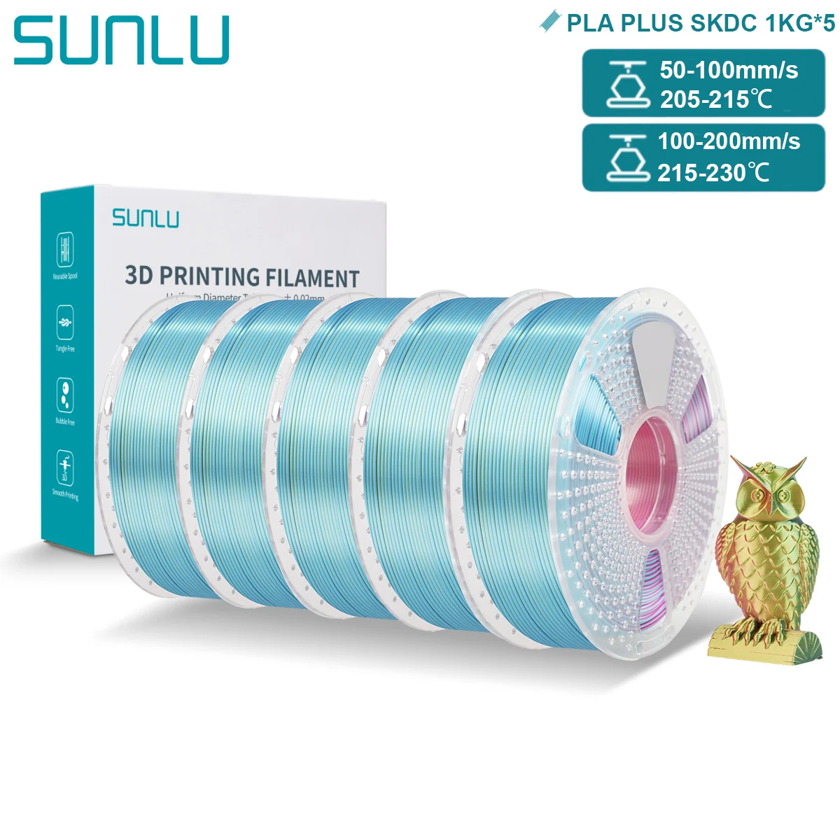Filament SUNLU PLA Plus  Trójkolorowy Jedwabny (TRIPLE SILK)