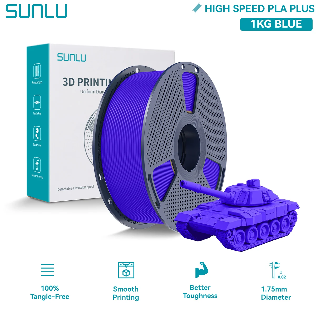 Filament SUNLU PLA Plus High-Speed Niebieski (BLUE)