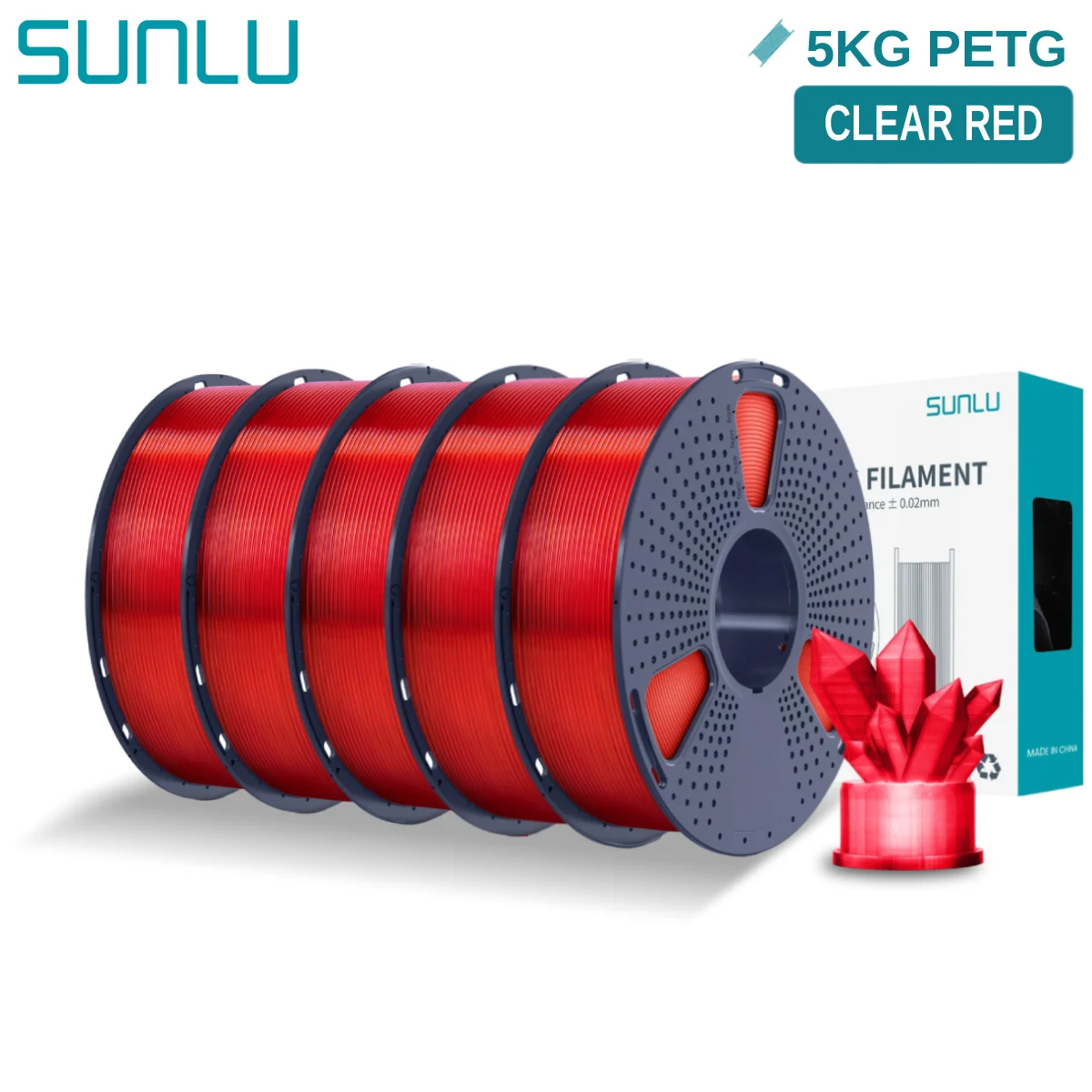 Filament SUNLU PETG Czerwony Przezroczysty (RED TRANSPARENT)