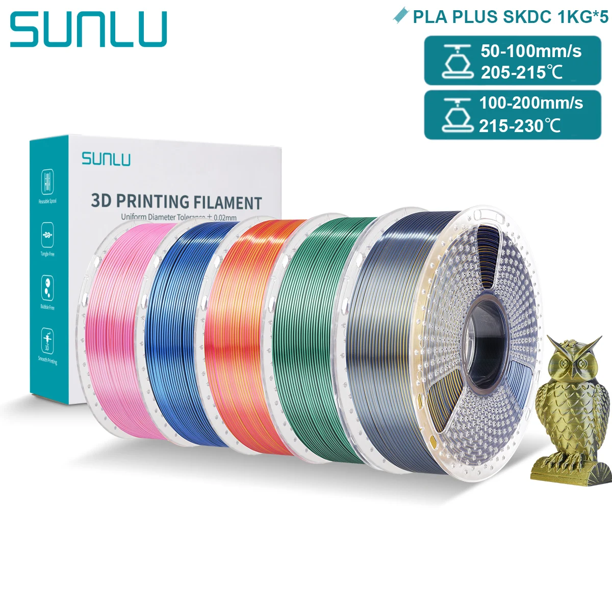 Filament SUNLU PLA Plus  Trójkolorowy Jedwabny (TRIPLE SILK)