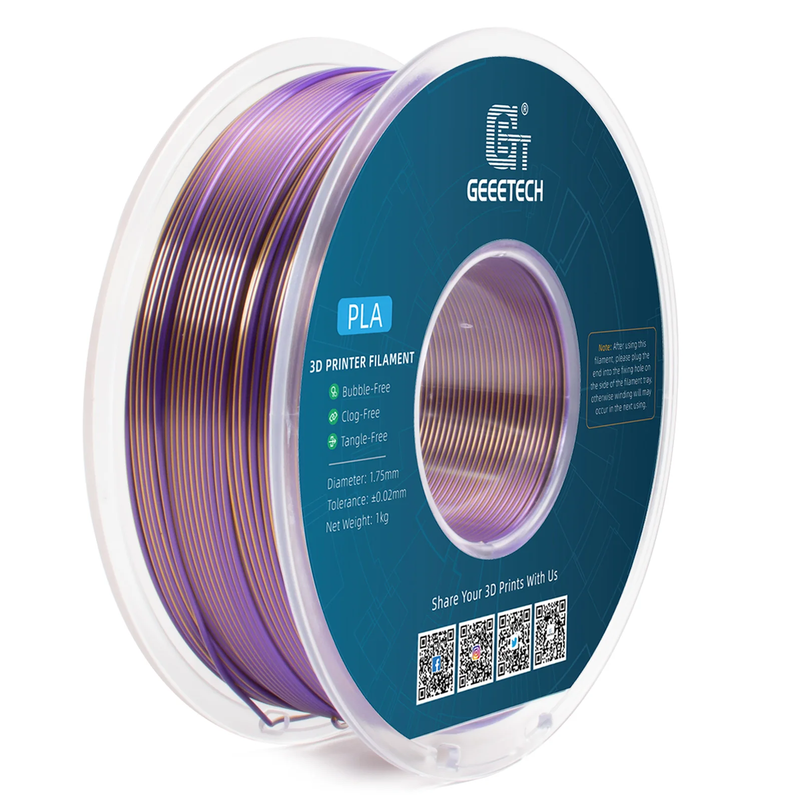 Filament GEEETECH PLA Fioletowy Dwukolorowy Jedwabny (PURPLE DUAL SILK)