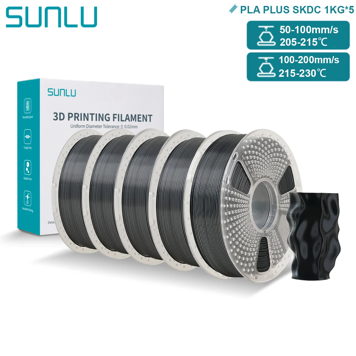 Filament SUNLU PLA Plus Czarny Trójkolorowy Jedwabny (BLACK TRIPLE SILK)