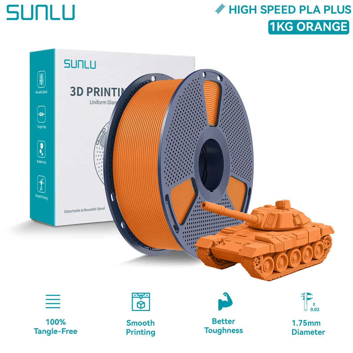 Filament SUNLU PLA Plus High-Speed Pomarańczowy (ORANGE)