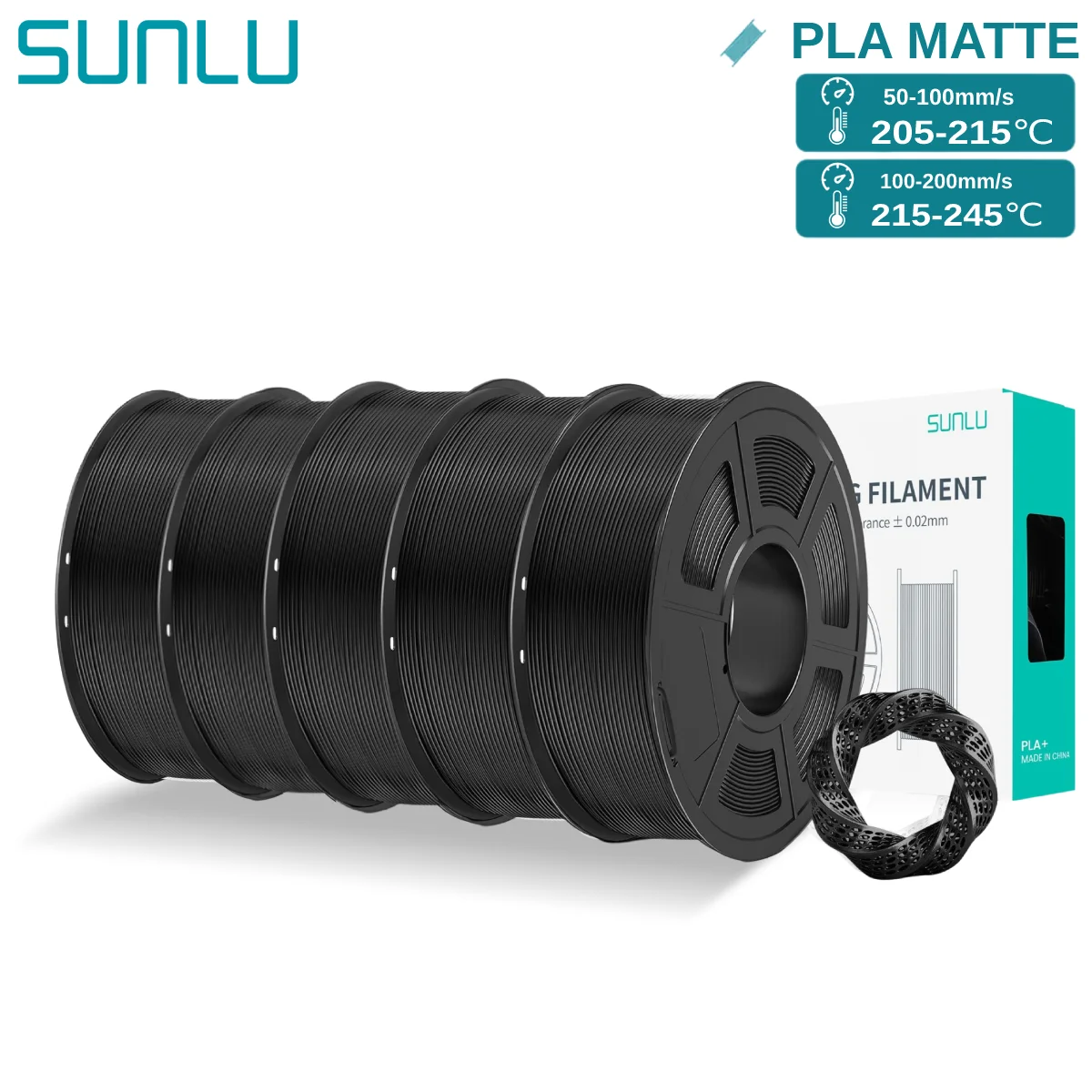 Filament SUNLU PLA Czarny Matowy (BLACK MATTE)