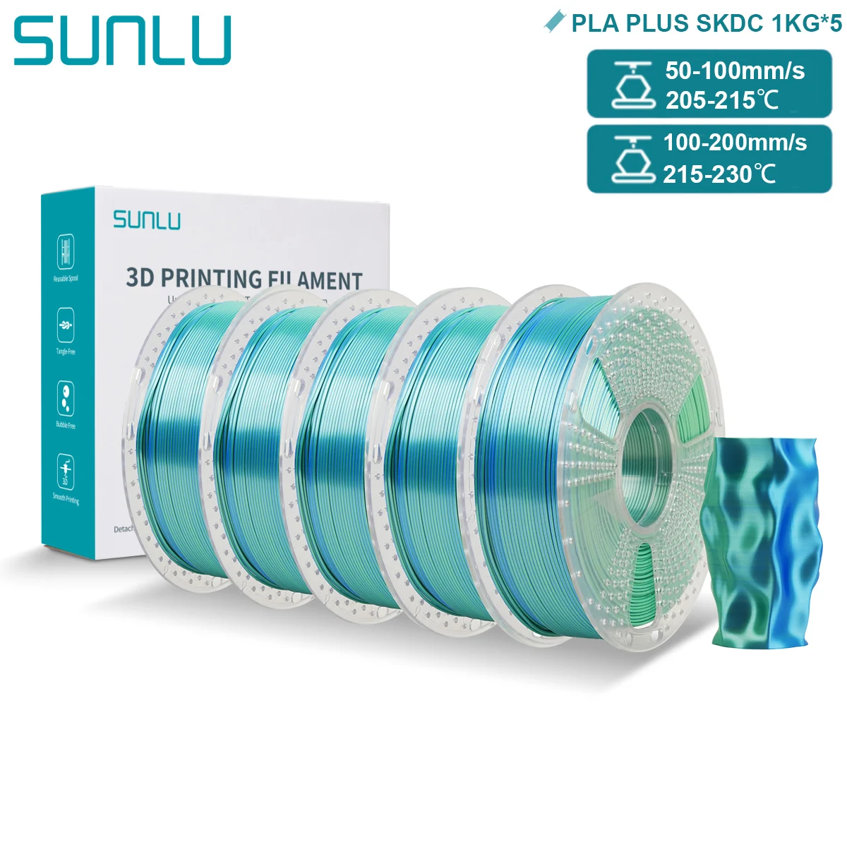 Filament SUNLU PLA Plus Niebieski Trójkolorowy Jedwabny (BLUE TRIPLE SILK)