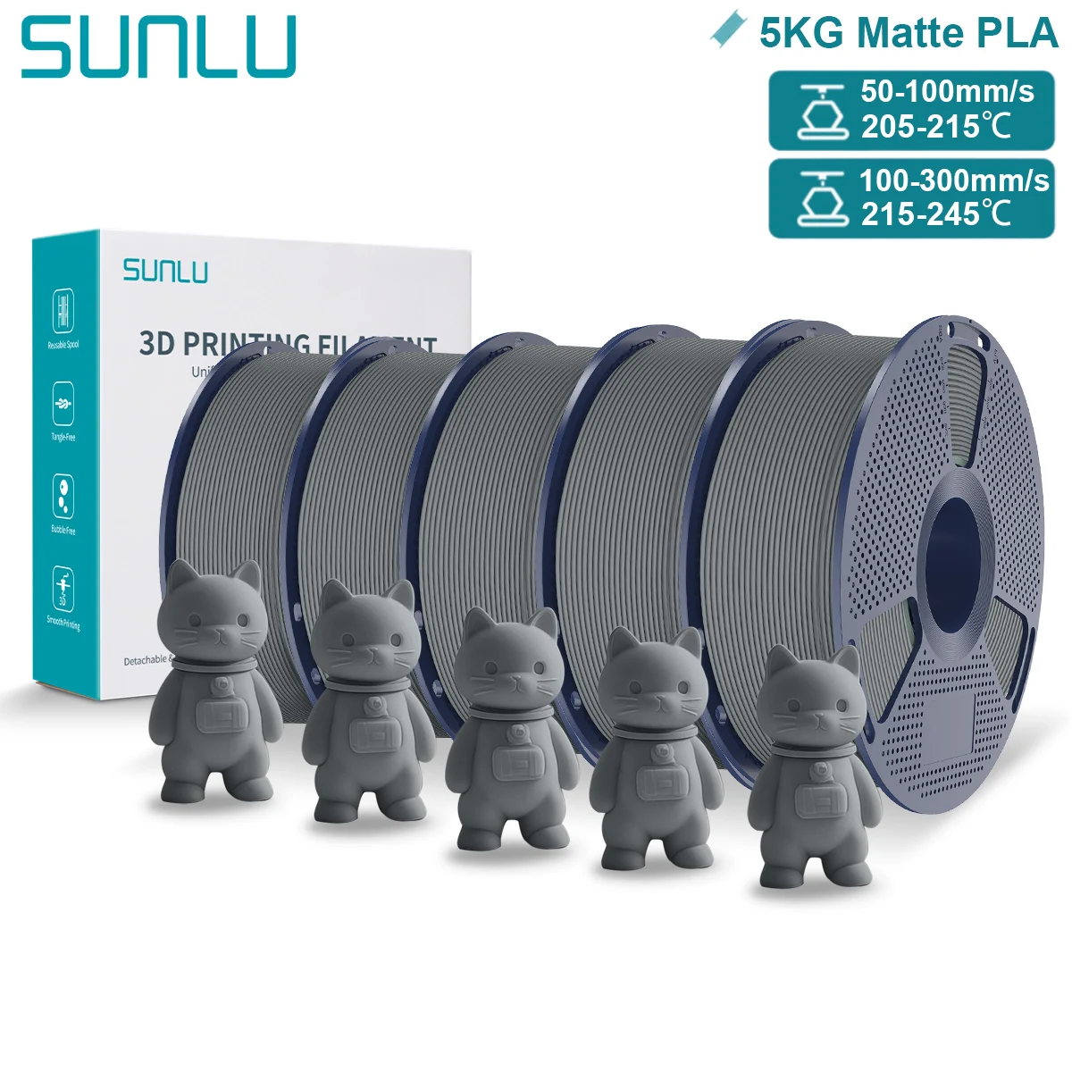 Filament SUNLU PLA Szary Matowy (GRAY MATTE)