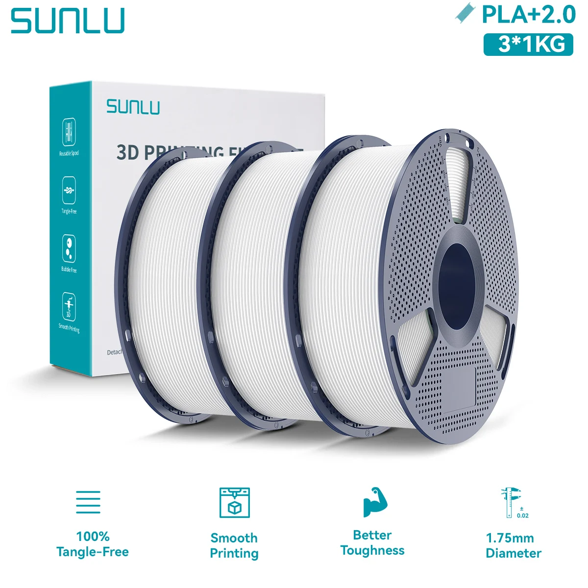 Filament SUNLU PLA Plus Biały (WHITE)