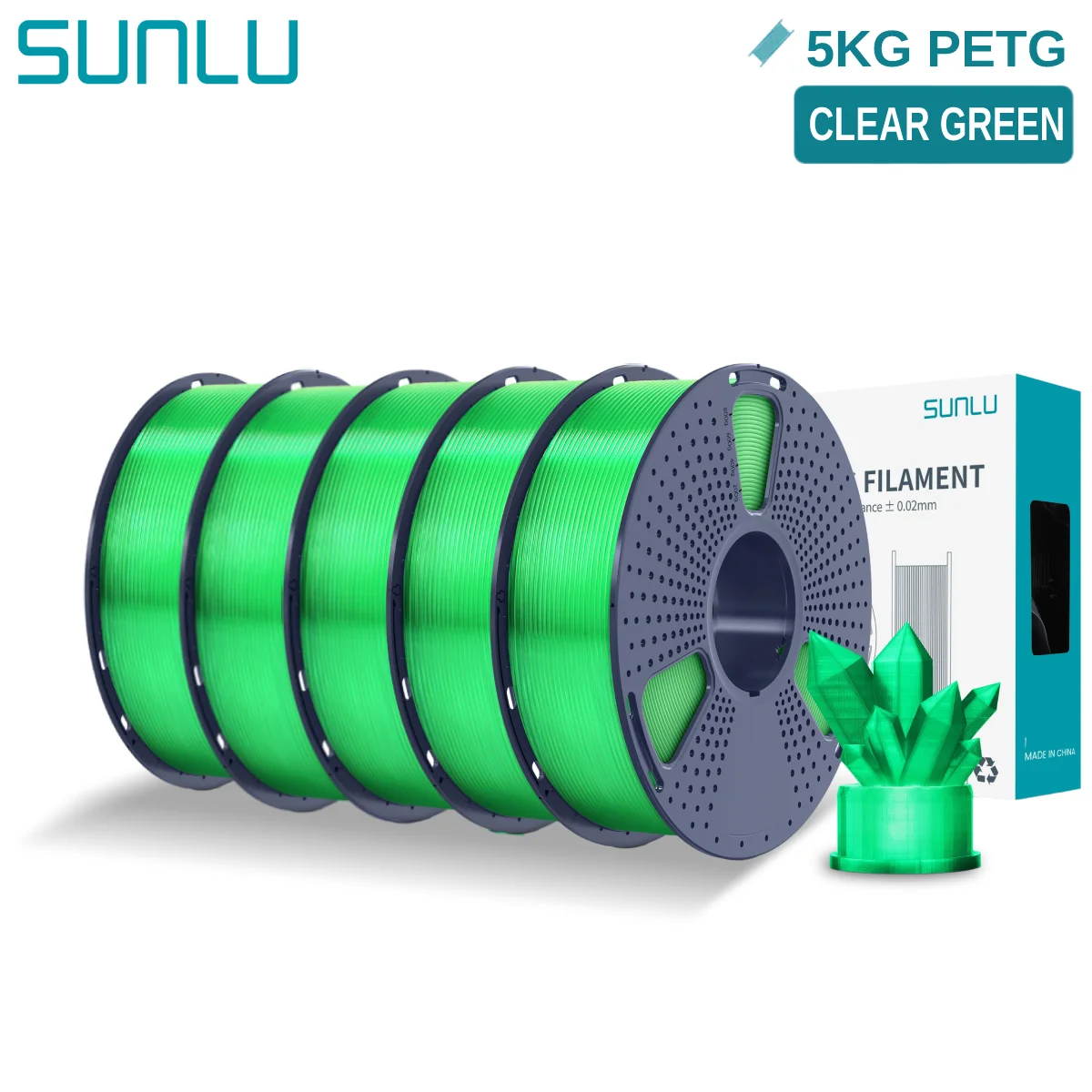 Filament SUNLU PETG Zielony Przezroczysty (GREEN TRANSPARENT)