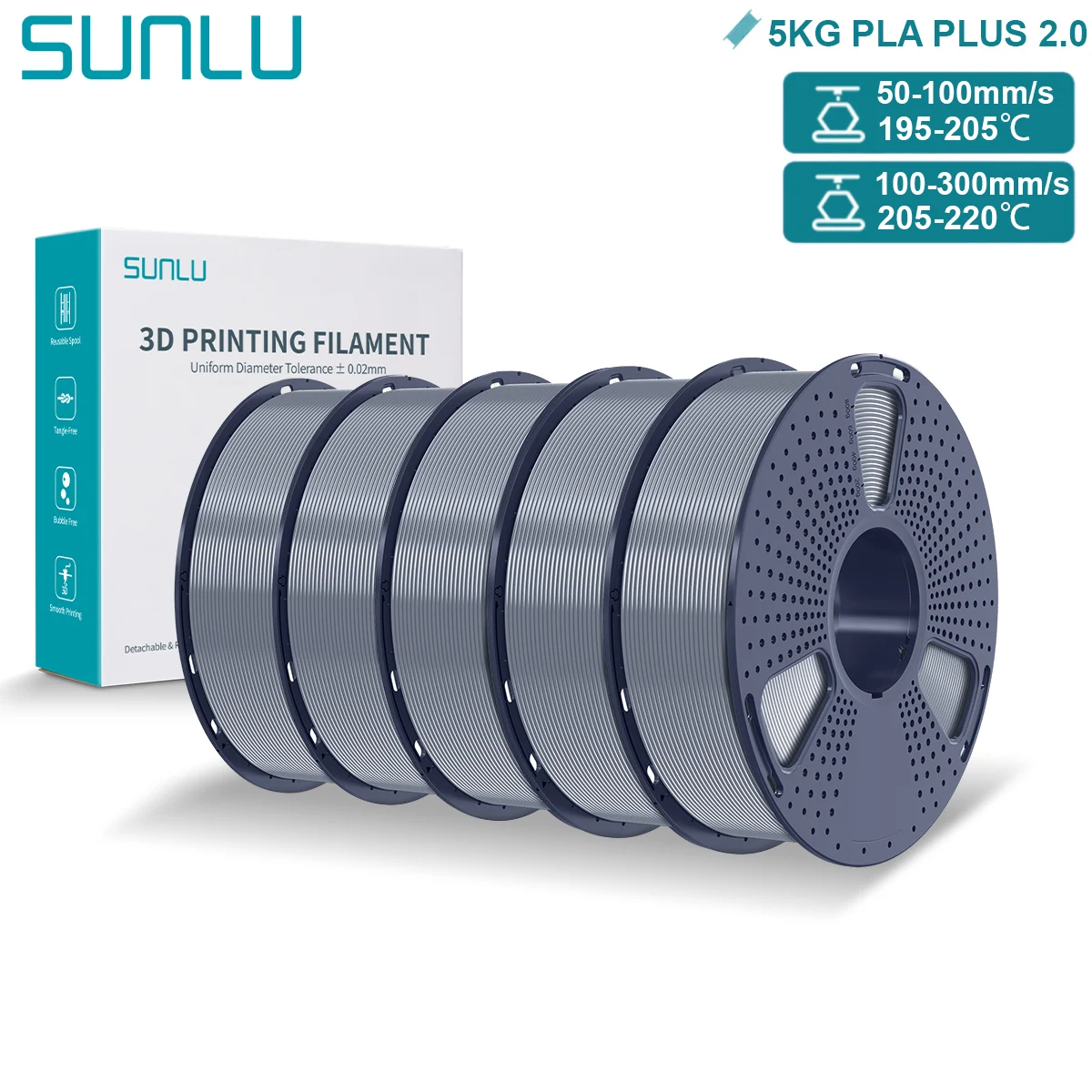 Filament SUNLU PLA Plus Srebrny (SILVER)