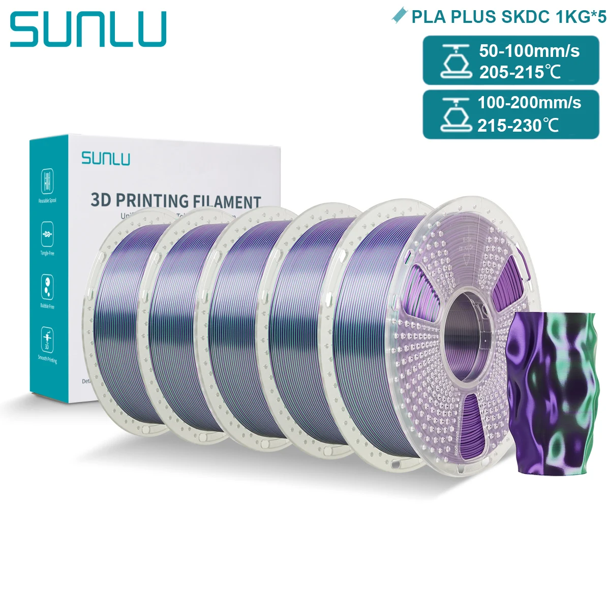 Filament SUNLU PLA Plus Zielony Trójkolorowy Jedwabny (GREEN TRIPLE SILK)