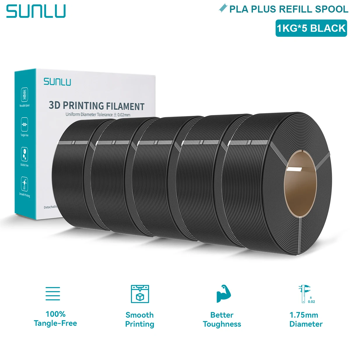 Filament SUNLU PLA Plus Czarny (BLACK)