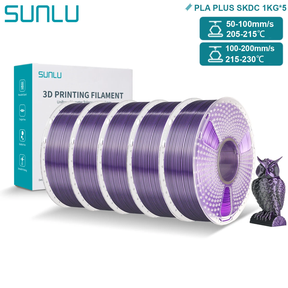 Filament SUNLU PLA Plus Czarny Trójkolorowy Jedwabny (BLACK TRIPLE SILK)