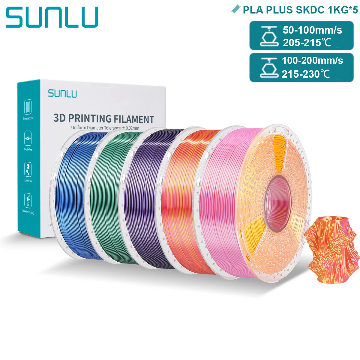 Filament SUNLU PLA Plus  Trójkolorowy Jedwabny (TRIPLE SILK)