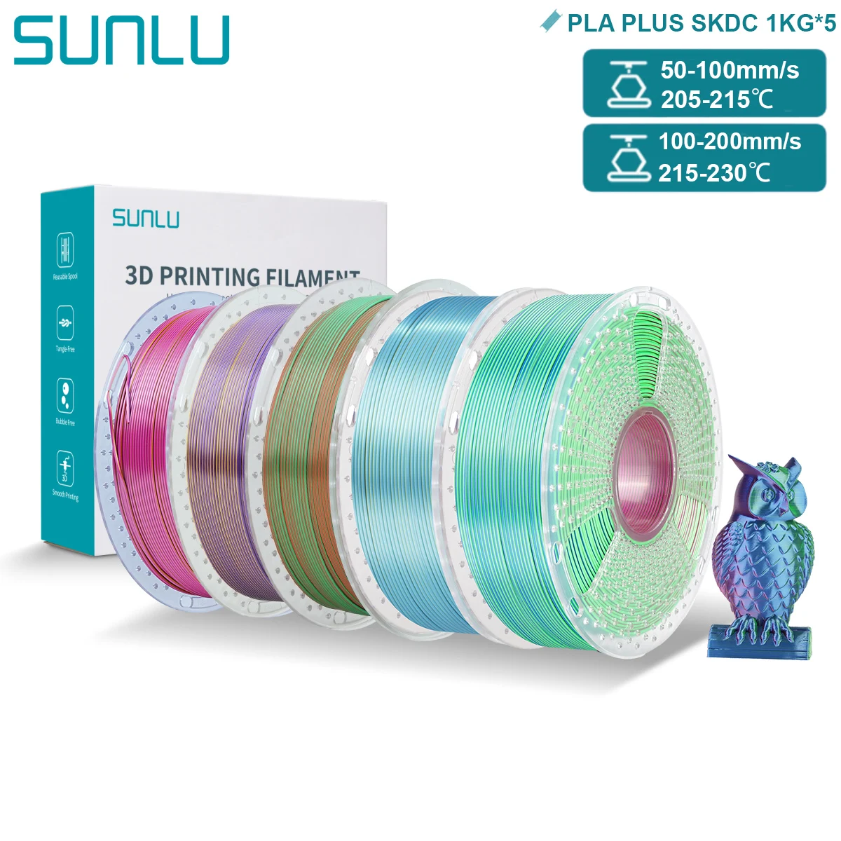 Filament SUNLU PLA Plus  Trójkolorowy Jedwabny (TRIPLE SILK)