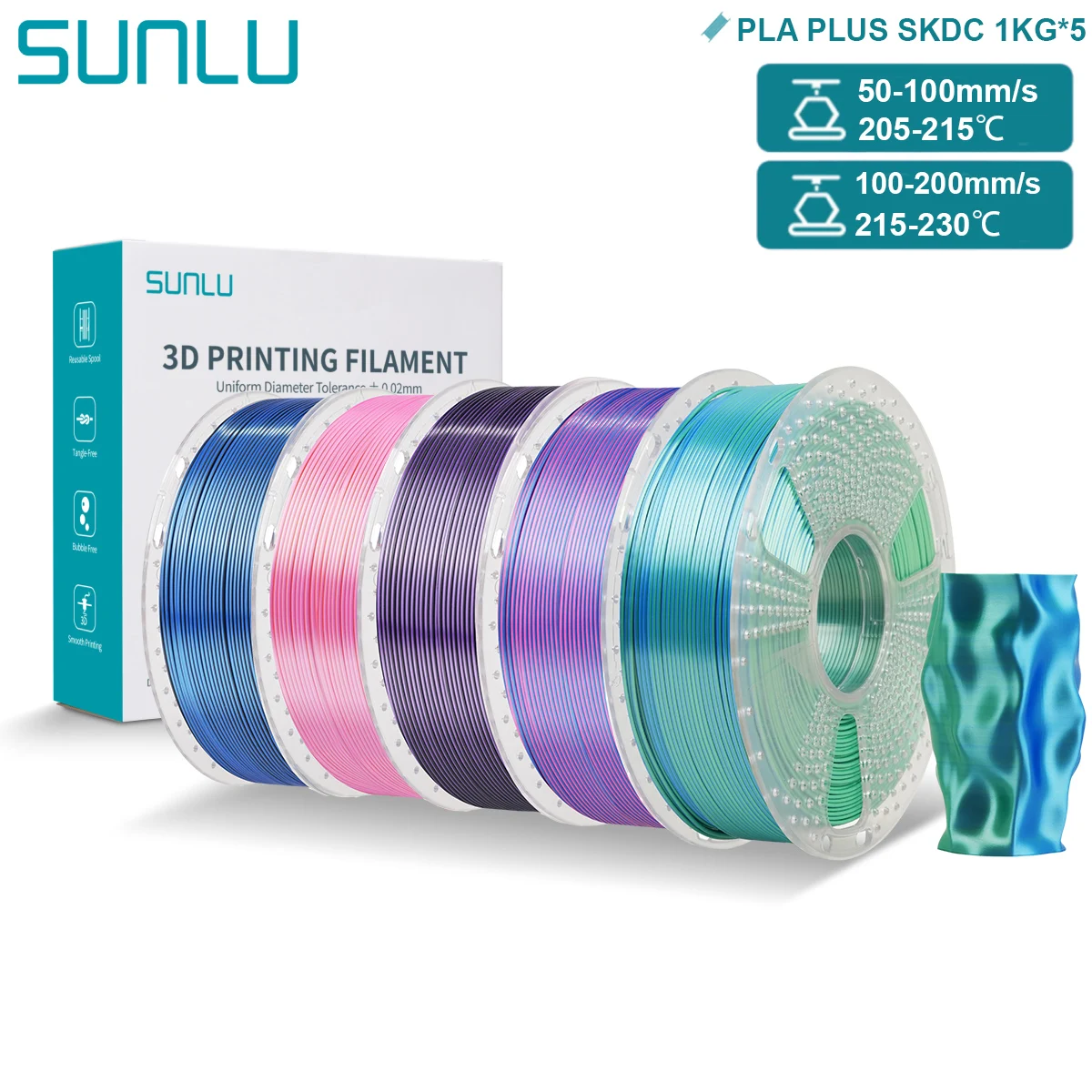 Filament SUNLU PLA Plus  Trójkolorowy Jedwabny (TRIPLE SILK)