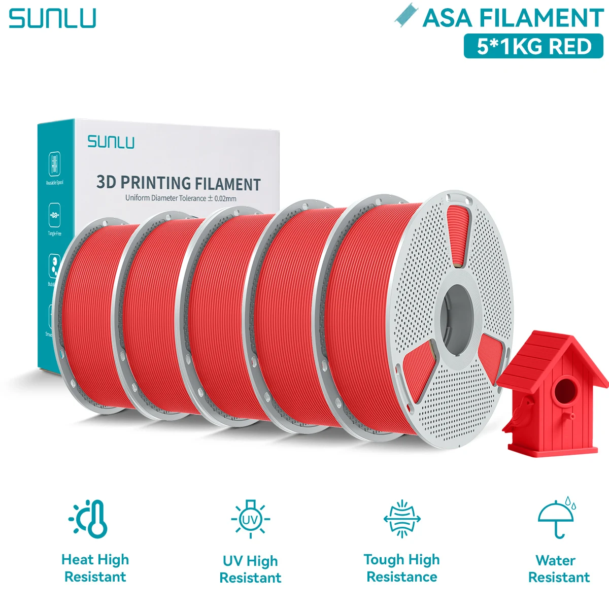 Filament SUNLU ASA Czerwony (RED)