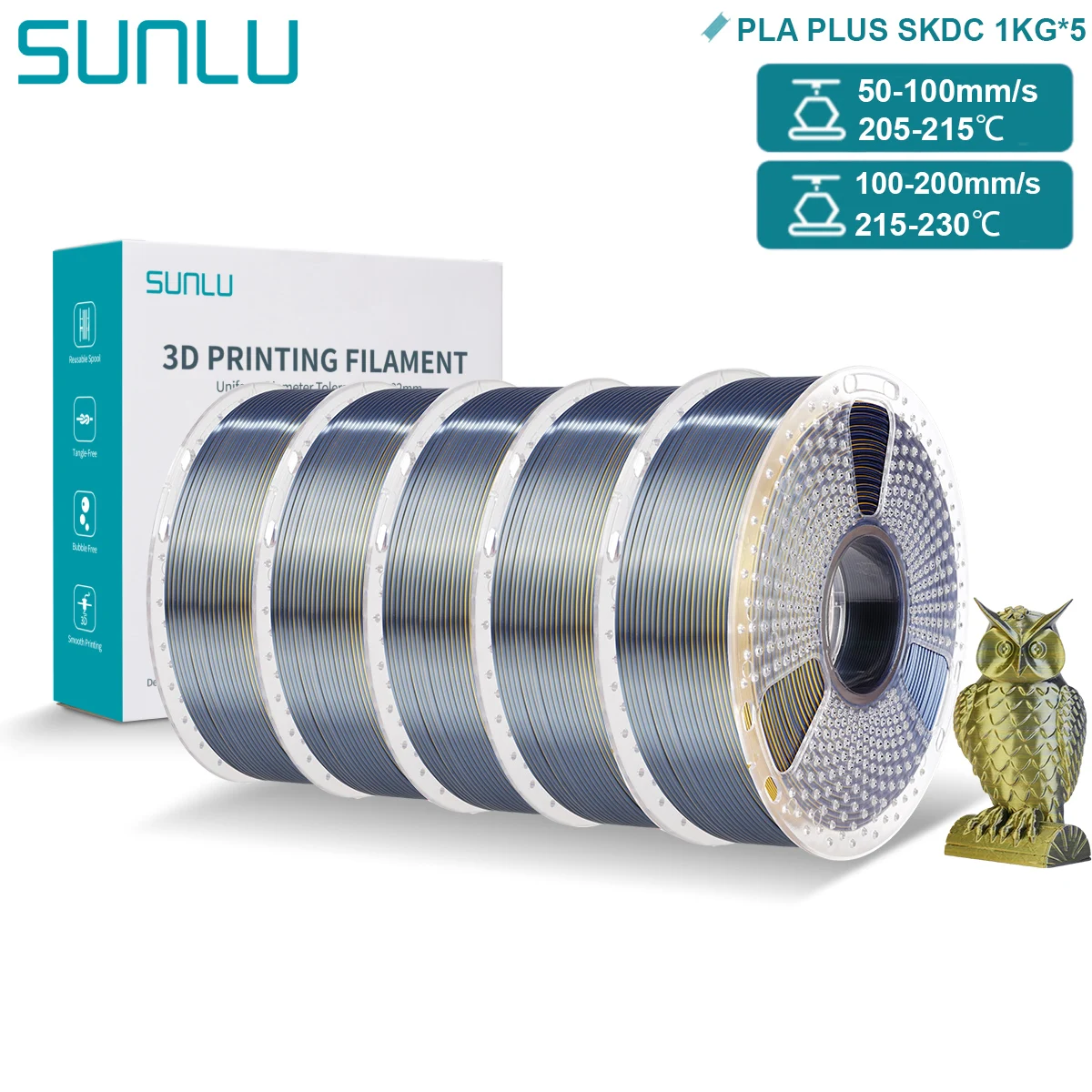 Filament SUNLU PLA Plus Czarny Trójkolorowy Jedwabny (BLACK TRIPLE SILK)