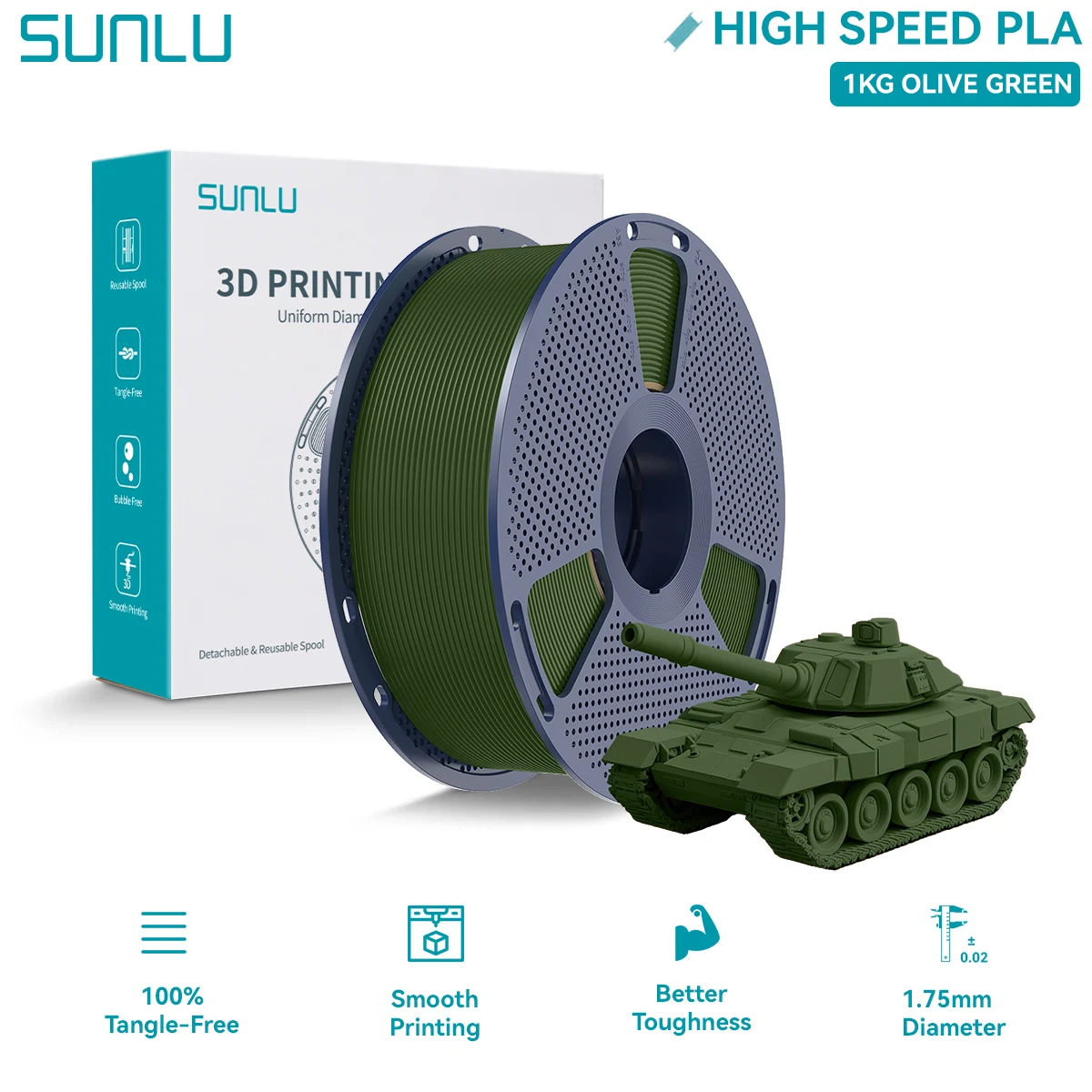 Filament SUNLU PLA Plus High-Speed Zielony (GREEN)