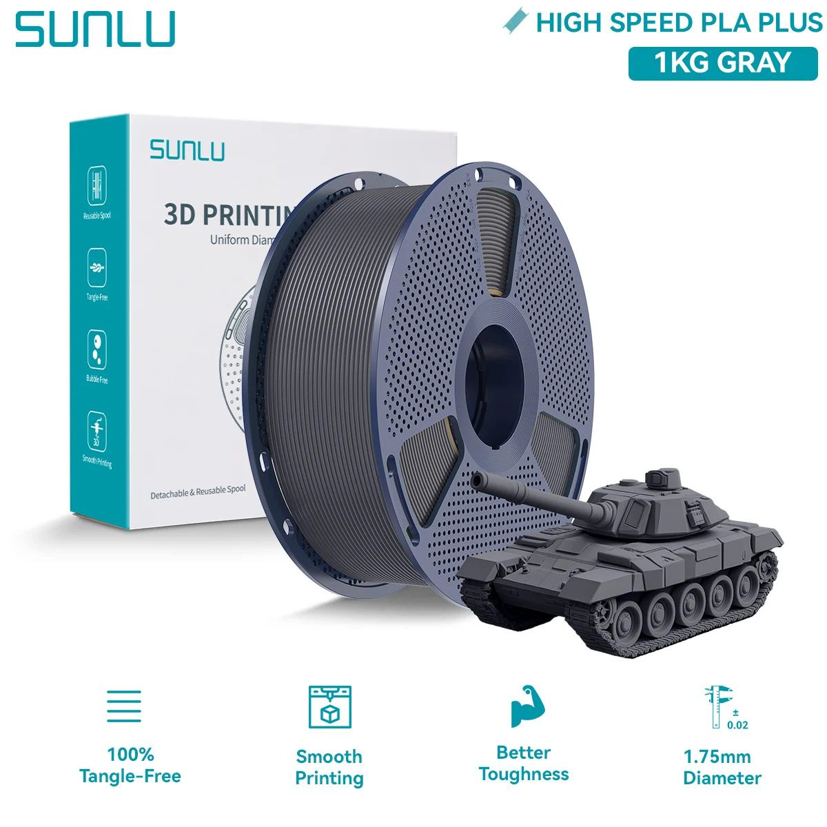 Filament SUNLU PLA Plus High-Speed Szary (GRAY)