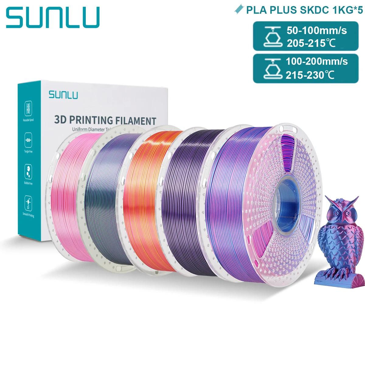 Filament SUNLU PLA Plus  Trójkolorowy Jedwabny (TRIPLE SILK)