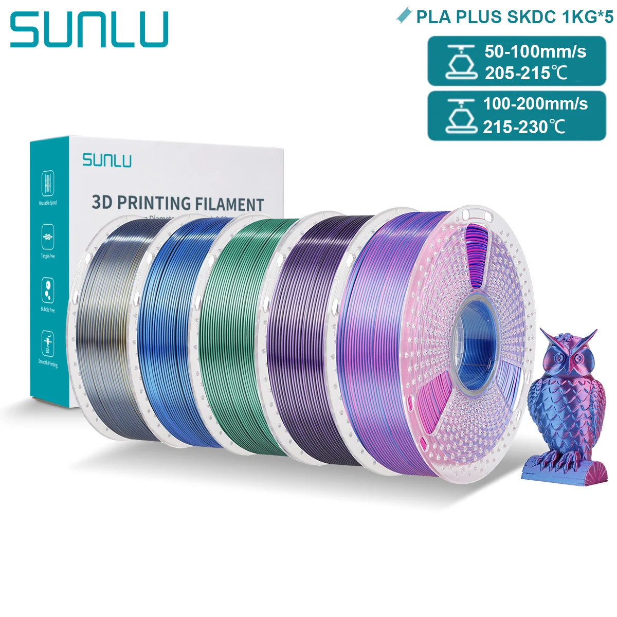 Filament SUNLU PLA Plus  Trójkolorowy Jedwabny (TRIPLE SILK)