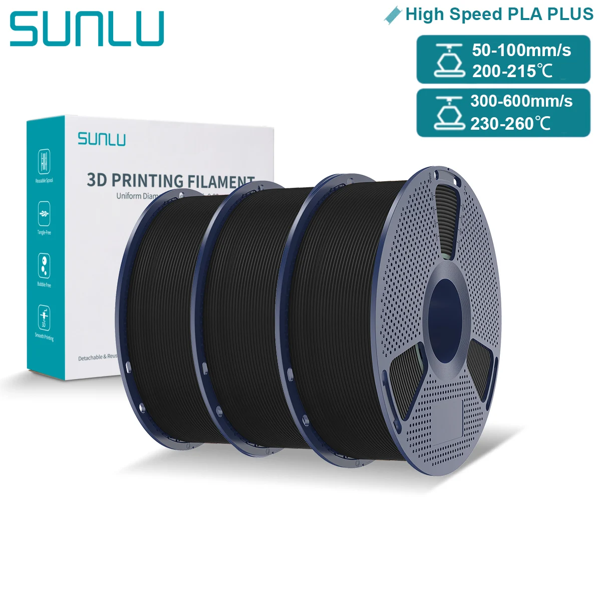Filament SUNLU PLA Plus High-Speed Czarny (BLACK)