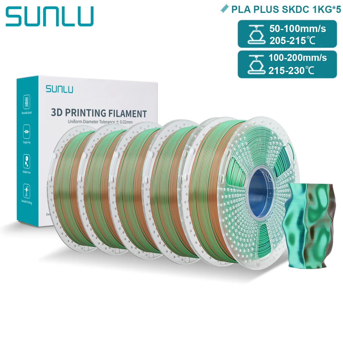 Filament SUNLU PLA Plus Trójkolorowy Jedwabny (TRIPLE SILK)