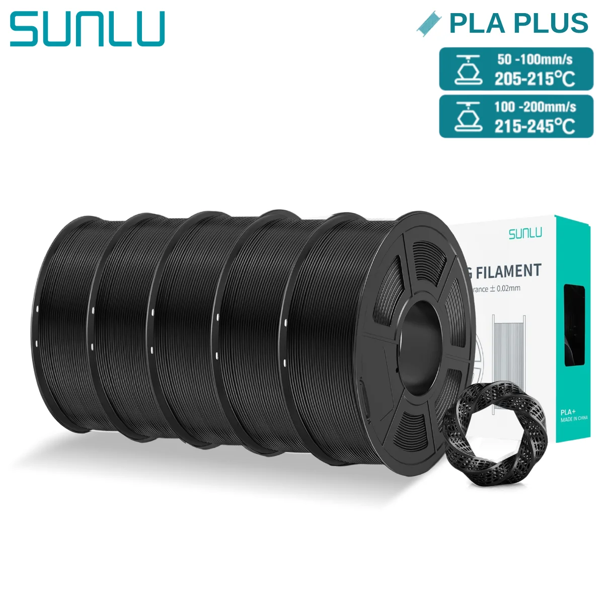 Filament SUNLU PLA Plus Czarny (BLACK)