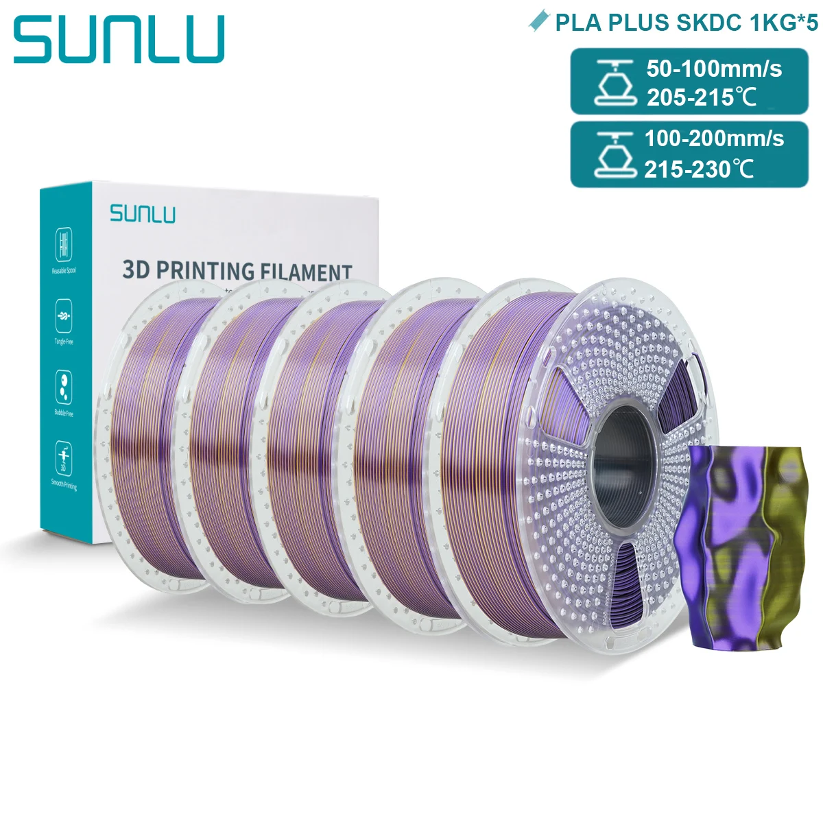 Filament SUNLU PLA Plus Trójkolorowy Jedwabny (TRIPLE SILK)