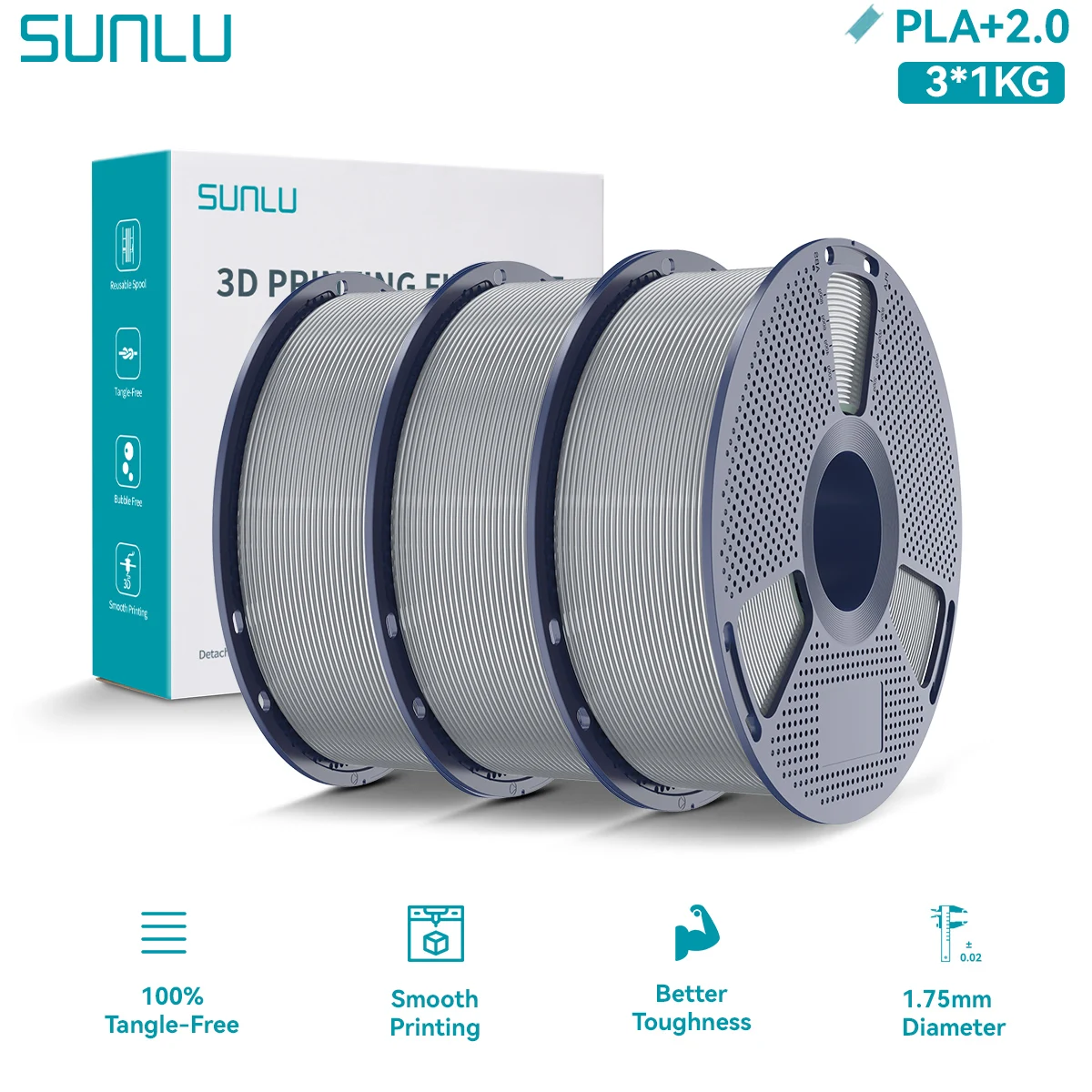 Filament SUNLU PLA Plus Srebrny (SILVER)