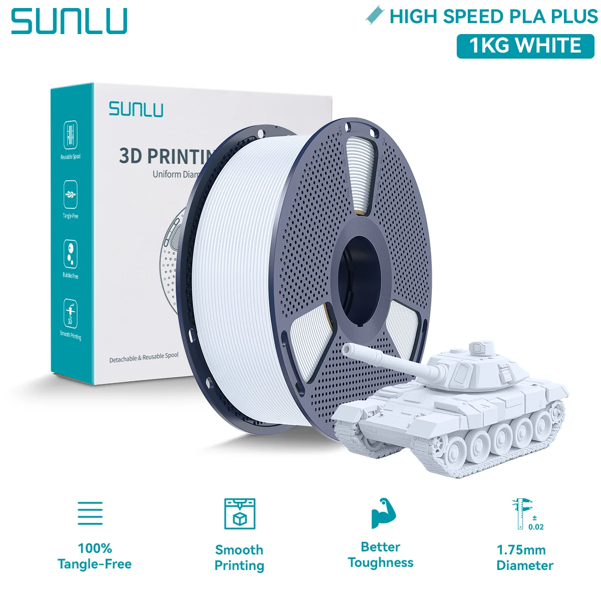 Filament SUNLU PLA Plus High-Speed Biały (WHITE)